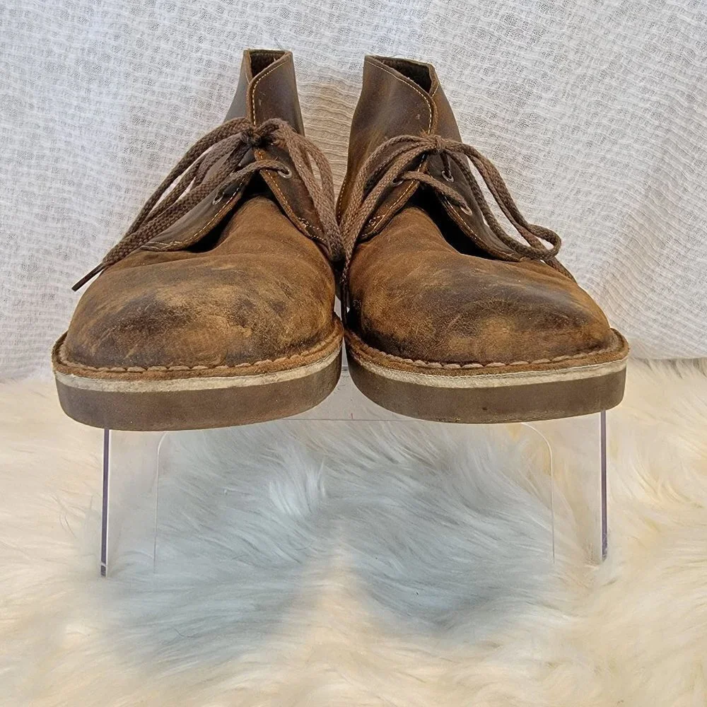 Clarks Men's Chukka Desert Boots Ankle Lace‎ Up Brown Leather 12 Shoe Distressed